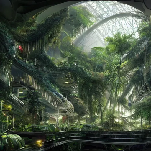 Prompt: stunning indoor lsd jungle by greg rutkowski inside epic high technology biodome designed by zaha hadid, ultra detailed, trending on deviantart