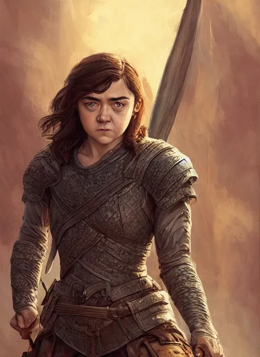 Image similar to angry Maisie Williams leading the charge as a ruggedly muscled handsome heroine, intricate, elegant, highly detailed, centered, digital painting, artstation, concept art, smooth, sharp focus, illustration, artgerm, donato giancola, Joseph Christian Leyendecker, WLOP, Artgerm