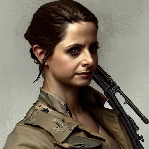 Prompt: sarah gellar as a soldier, gorgeous, amazing, smooth, intricate, highly detailed, digital painting, artstation, concept art, sharp focus, illustration, art by greg rutkowski and alphonse mucha and even amundsen