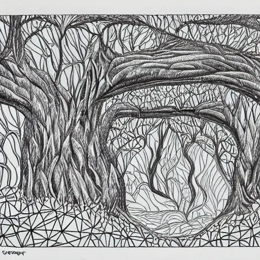 Prompt: an intricate drawing of the australian bush by mc escher, line art, celtic, illustration