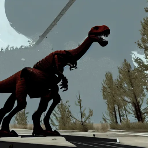 Image similar to a guard riding a t-rex in Half-Life 2