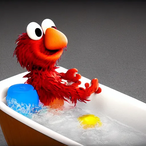 Image similar to an unreal engine render of elmo in a bathtub