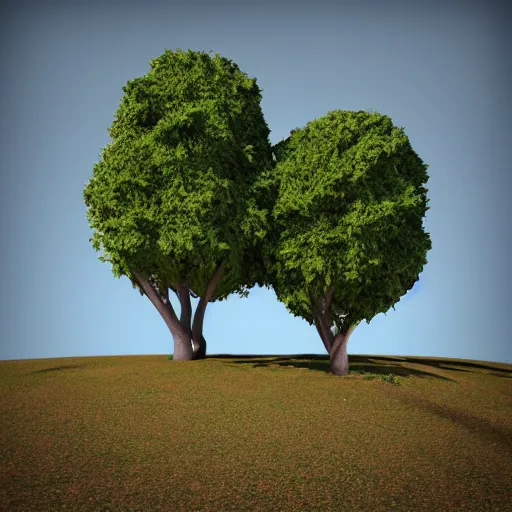 Image similar to trees on the hill with no shadows, without shadows, 3 d render, weird, dreamcore, dream fever, detailed