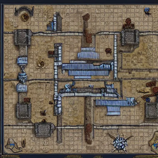 Image similar to map of a dungeon in waterdeep, isometric, detailed, game, dungeons and dragons