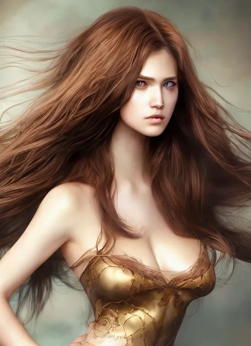 Prompt: a gorgeous female with long brown, hair photo by tim walker, realistic, full body shot, wide angle, sharp focus, 8 k high definition, insanely detailed, intricate, elegant, art by stanley lau and artgerm, floating embers