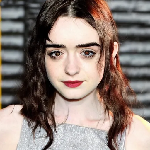 Prompt: a combination of Maisie Williams, Krysten Ritter, Anne Hathaway and Natalia Dwyer Christina Ricci and Lily Collins, long hair dark eyes