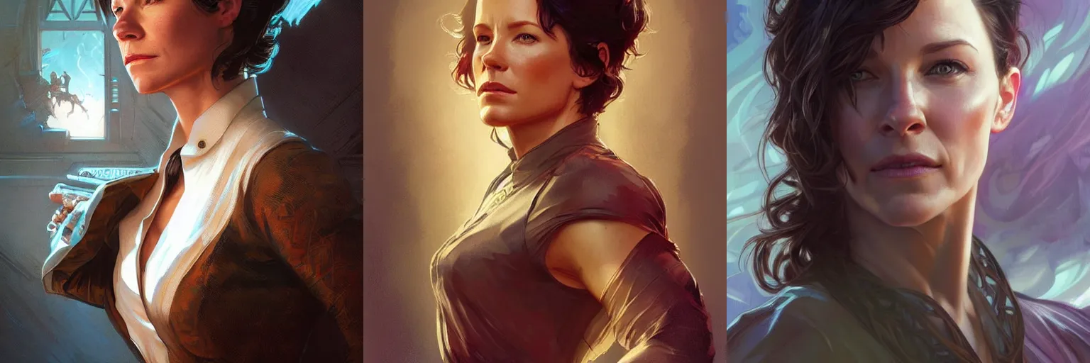 Prompt: portrait of Evangeline Lilly as a detective, highly detailed, digital painting, artstation, concept art, sharp focus, illustration, art by artgerm and greg rutkowski and alphonse mucha