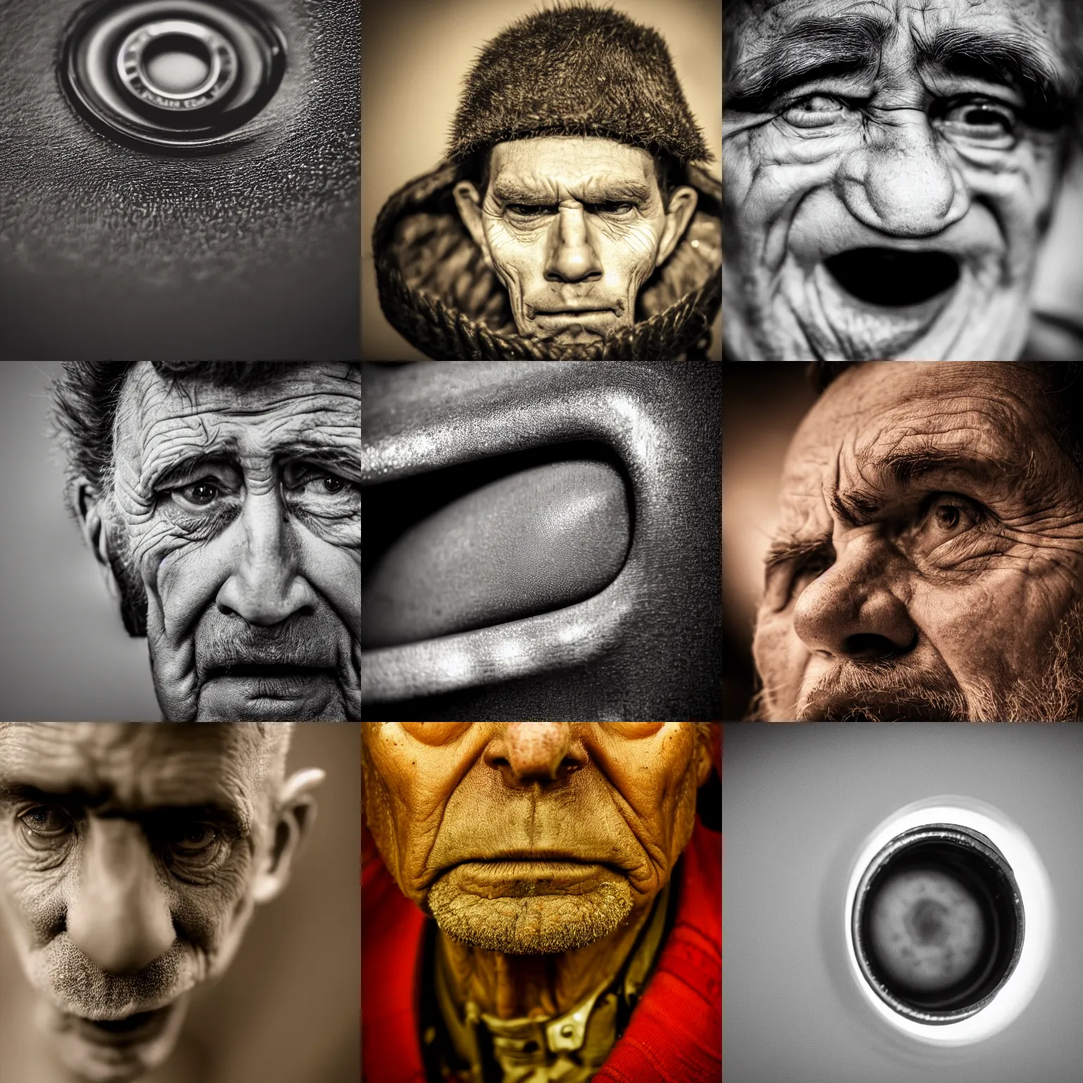Prompt: a close up face photography of an old Kramer by maarten schröder, studio photography, 70mm lens, dark background, ring lighting, vignette, very detailed, shallow depth of field, trending on 500px, 8K, highly coherent