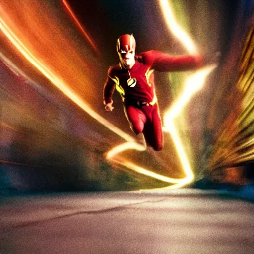 Image similar to Actor Billy Pipski as the Flash running on the Cosmic Treadmill, from The Flash Movie, 1980, directed by Steven Spielberg, Warner Brother Pictures