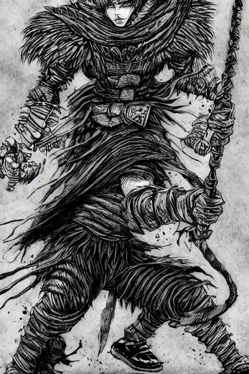 Image similar to adidas warrior, artwork by Kentaro Miura