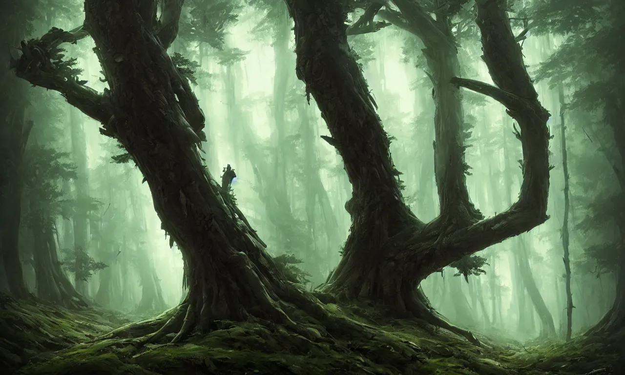 peaceful elven forest, thick forest, large living