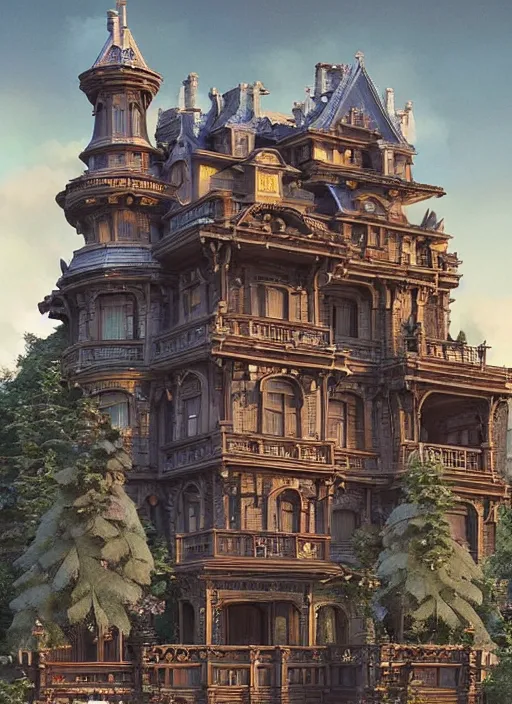 Image similar to a diamond carved mansion on a mystic groove, mysticism, art style by kim jung gi karl marx greg rutkowski ghibli, au naturel, hyper detailed, digital art, trending in artstation, cinematic lighting, studio quality, smooth render, unreal engine 5 rendered, octane rendered