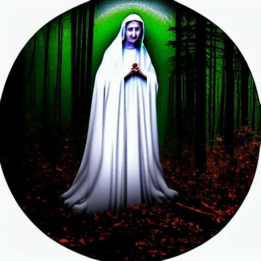 Image similar to marian apparition in forest, high contrast, found footage, vhs, 1 9 9 0, beautiful, highly realistic, highly detailed, vhs noise static, black and white, vhs glitch