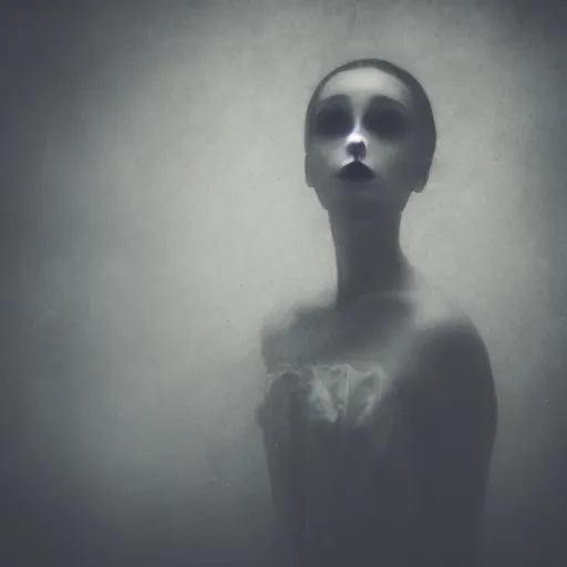 Image similar to dark ballerina, emil melmoth, portrait, concept art, deviantart, dark, 3 5 mm, chiaroscuro, surrealist, victorian, mist, dark, dancing in an empty room