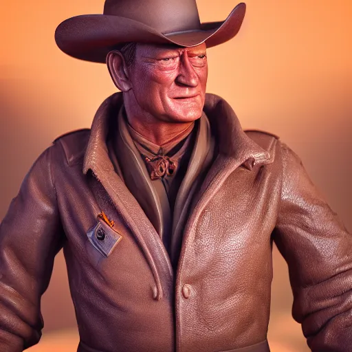 Image similar to John Wayne as a cowboy, figurine, blender, octane render, studio lighting, 8K, hyperdetalied, trending on ArtStation, high quality,