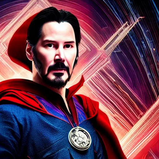Prompt: Keanu Reeves as Dr. Strange, mcu, concept art, high definition photography, professional photography, 8k