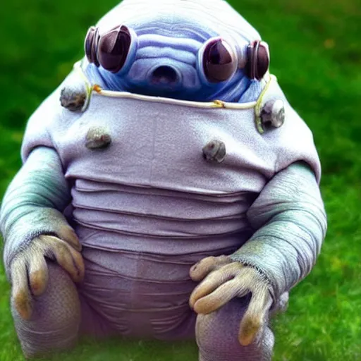 Image similar to a friendly Tardigrade smiling and waving, personified, humanoid