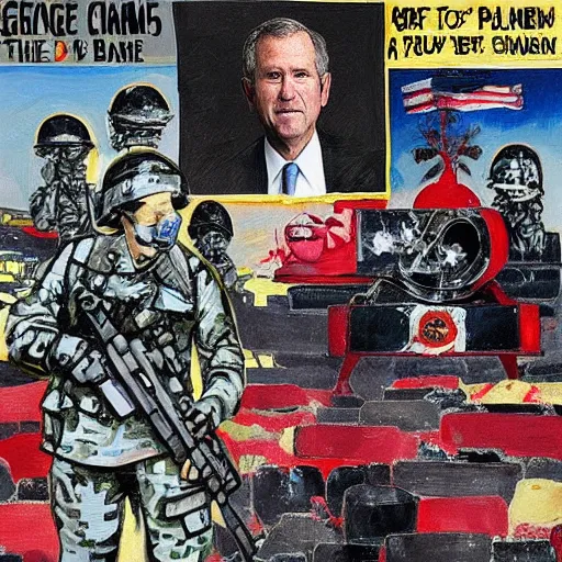 Image similar to “ war crimes, painted by george w. bush jr. ”