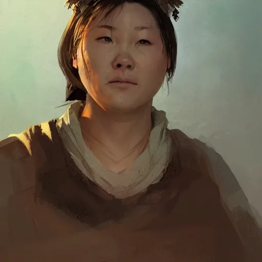 Prompt: a medieval healer from china, female, chubby, brilliant and uptight, sci fi character portrait by Greg Rutkowski, Craig Mullins