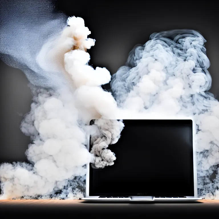 Prompt: a photo portrait of a macbook disintegration in dust and smoke, cinematic photography, smoke rising like clouds, photorealism, canon 5 d, 5 0 mm lens, super resolution, cgi, volumetric lighting & shadows, hyper detailed, 8 k, unreal engine,