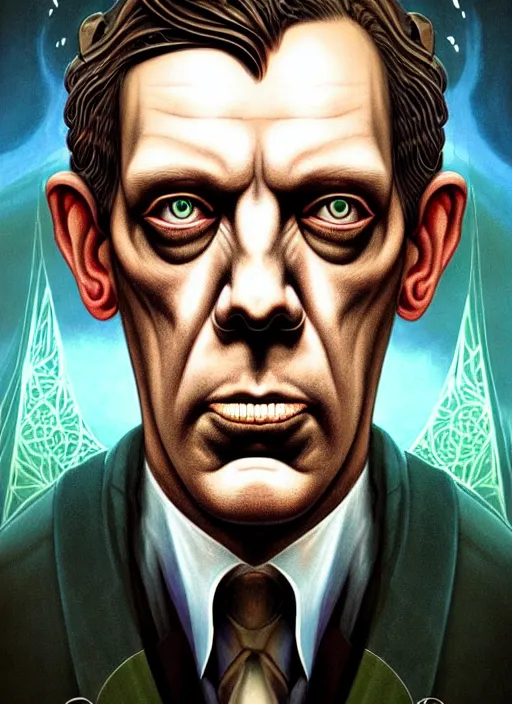 Image similar to lovecraft lovecraftian portrait of hugh laurie, cthulhu, pixar style, by tristan eaton stanley artgerm and tom bagshaw.