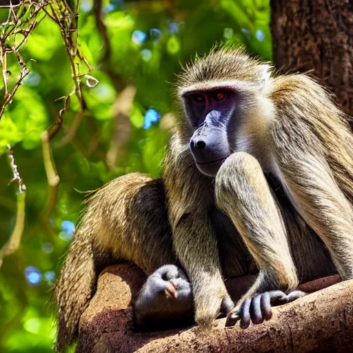 Prompt: baboon on a tree