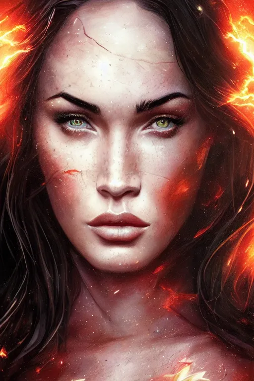 Image similar to majestic and regal portrait of megan fox female the flash, dc universe, perfect face, beautiful, intricate, epic, elegant, fantasy, highly detailed, digital painting, hard focus, beautiful volumetric lighting, epic light, ultra detailed, by leesha hannigan, ross tran, thierry doizon, kai carpenter, ignacio fernandez rios