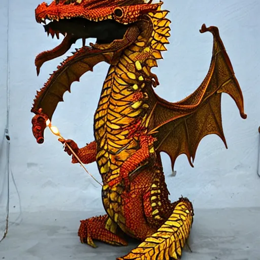Image similar to “fire breathing dragon, made of straw”