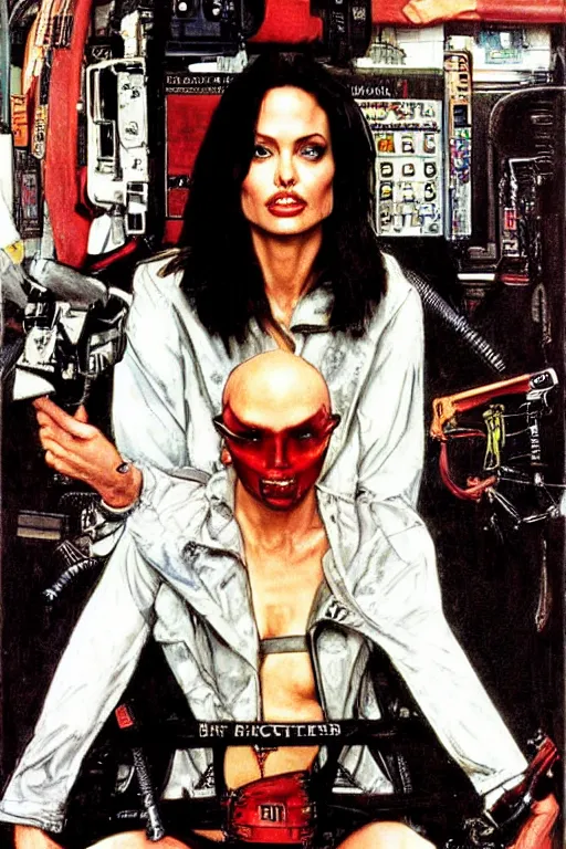 Image similar to angelina jolie in the movie hackers painted by norman rockwell