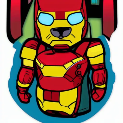 Image similar to A ferret dressed up in an Iron Man suit, sticker illustration