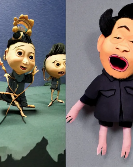 Image similar to xi jinping as a highly detailed stop motion puppet, in the style of laika studios ’ s paranorman, coraline, kubo and the two strings