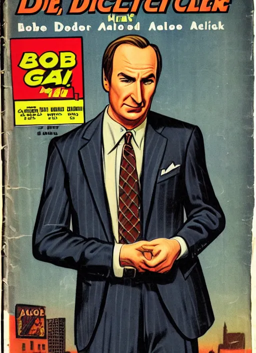 Image similar to portrait of bob odenkirk as saul goodman in the style of a detective book cover ace - high detective magazine 1 9 3 6, mad magazine, cover