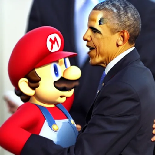 Prompt: obama gives mario the medal of honor