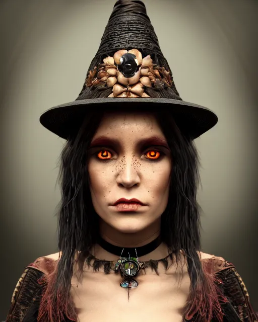 Prompt: beautiful headshot of the aztec witch of occult, realistic render, unreal engine, cgsociety, trending on deviantart, cinematic lighting, highly detailed