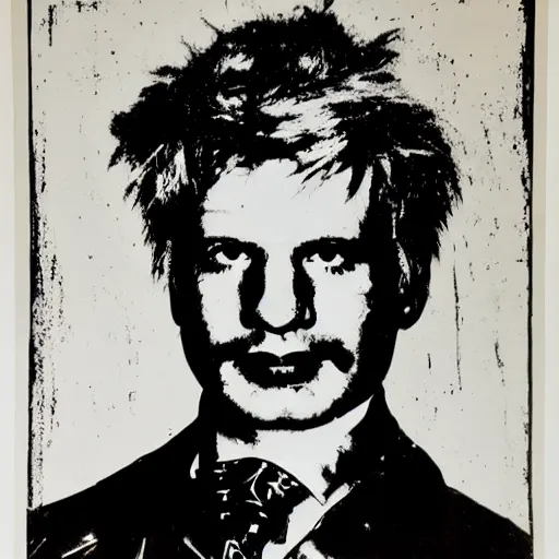 Image similar to boris karlof silk screen portrait by andy warhol, butcher billy style