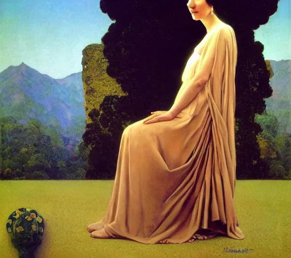 Prompt: an oil painting a queen with dark hair and white fair skin standing on a throne by maxfield parrish, highly detailed, realistic, realism, manierism, oil painting, wide shot