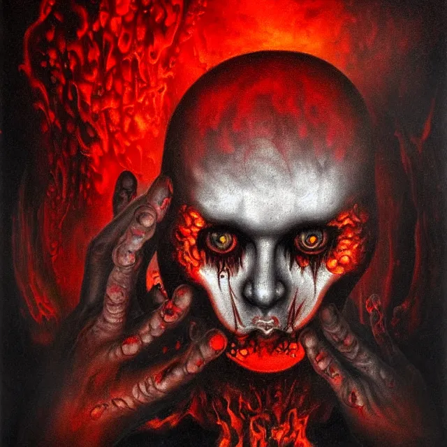 Image similar to alexandr abdulov, hell, pain, gate, cry, red eyes