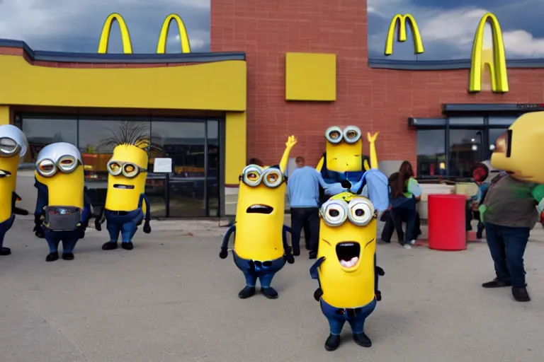 Image similar to Minions at mcdonalds in the hood