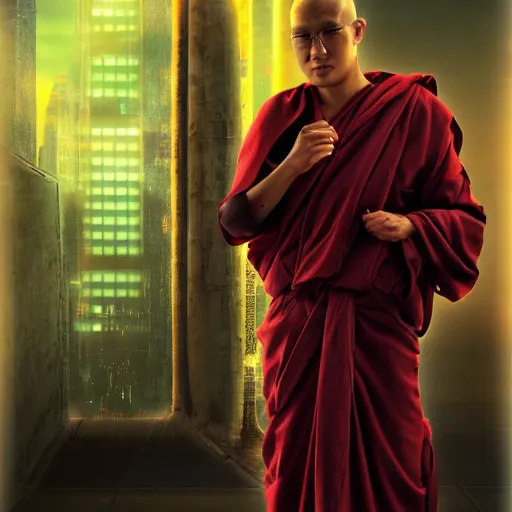 Prompt: Buddhist Monk, cyberpunk, sci-fi fantasy 3