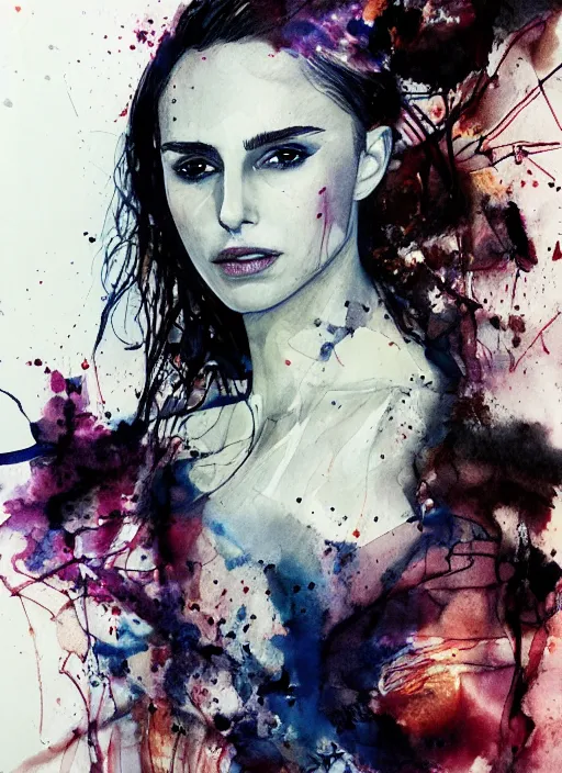 Image similar to nathalie portman by agnes cecile, ink drops, autumn lights