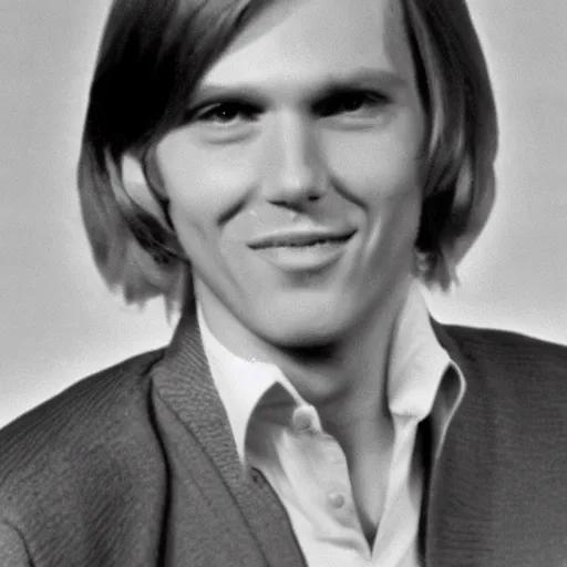 Image similar to A photograph portrait of Jerma985 with short-medium length hair a combover wearing early 1970s menswear in the early 1970s, taken in the early 1970s, grainy, taken on a 1970s Kodak Camera, realistic, hyperrealistic, very realistic, highly detailed, very detailed, extremely detailed, detailed, digital art, trending on artstation, colorized photo