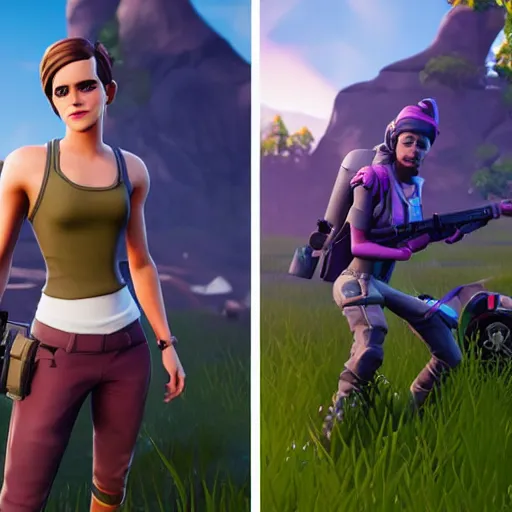 Image similar to emma watson in fortnite, character render, full body shot, highly detailed, in game render
