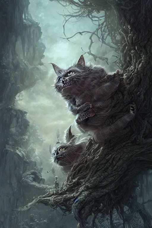 Image similar to cheshire cat, head only, by wlop, by luis royo, by peter mohrbacher, intricate, masterpiece, elegant, super detailed, unreal engine rendering, concept art, smooth, hard focus, sharp focus illustration, artstation hq