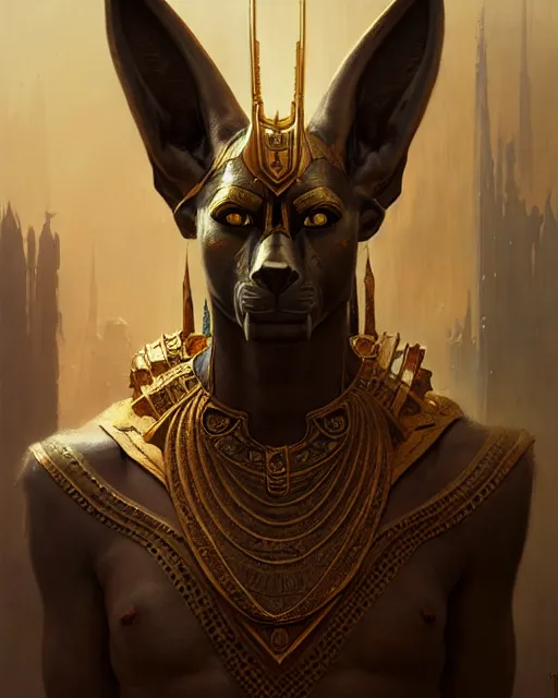 Image similar to mysterious anubis, fantasy character portrait, ultra realistic, concept art, intricate details, highly detailed by greg rutkowski, gaston bussiere, craig mullins, simon bisley