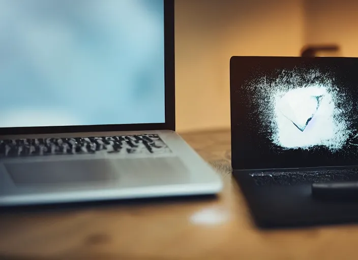 Prompt: melting laptop, photorealistic, dark, on desk, amateur photo