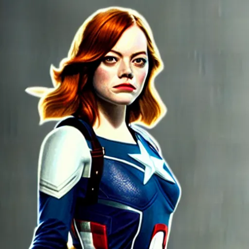 Image similar to Emma Stone as captain America