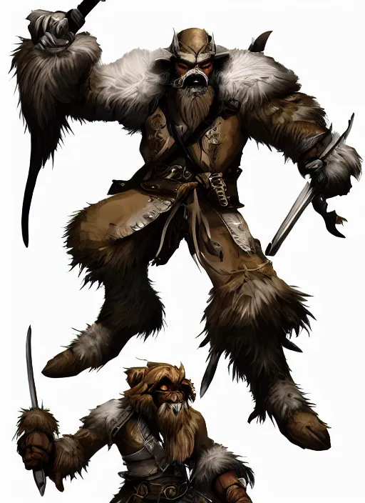 Image similar to bugbear ranger, black beard, dungeons and dragons, hunters gear, character design on white background, by makoto shinkai