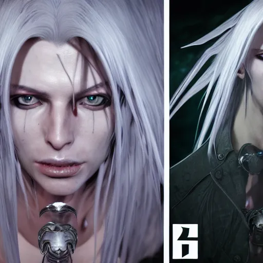 Image similar to demonic sephiroth, au naturel, hyper detailed, digital art, trending in artstation, cinematic lighting, studio quality, smooth render, unreal engine 5 rendered, octane rendered, art style by klimt and nixeu and ian sprigger and wlop and krenz cushart