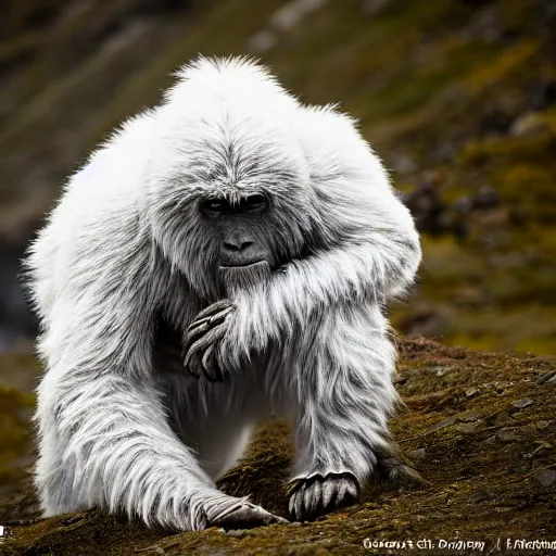 Image similar to a yeti in a remote part of the himalayan mountains, bold natural colors, national geographic photography, masterpiece, in - frame, canon eos r 3, f / 1. 4, iso 2 0 0, 1 / 1 6 0 s, 8 k, raw, unedited, symmetrical balance