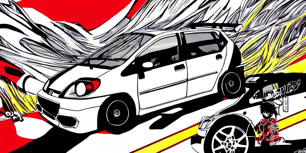 Prompt: honda jazz 2 0 0 6 initial d, anime art